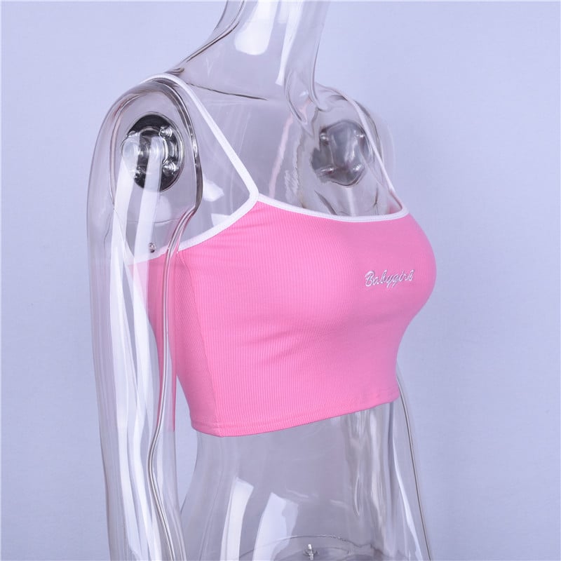 Sexy Pink Babygirl Letter Embroidery Spaghetti Strap Patchwork Crop Top Summer T-shirt E-Girl Kawaii Korean Japanese Harajuku Retro Streetwear Fashion