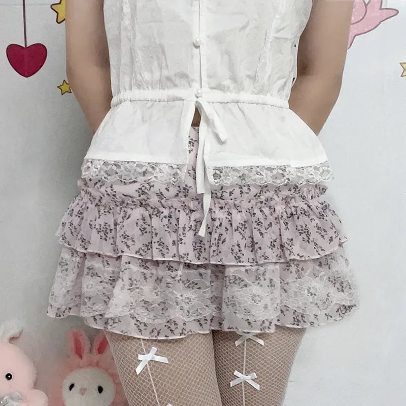 Floral Lace A-Line Chiffon Mini Skirt