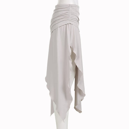 Drawstring Split Low Rise Maxi Skirt