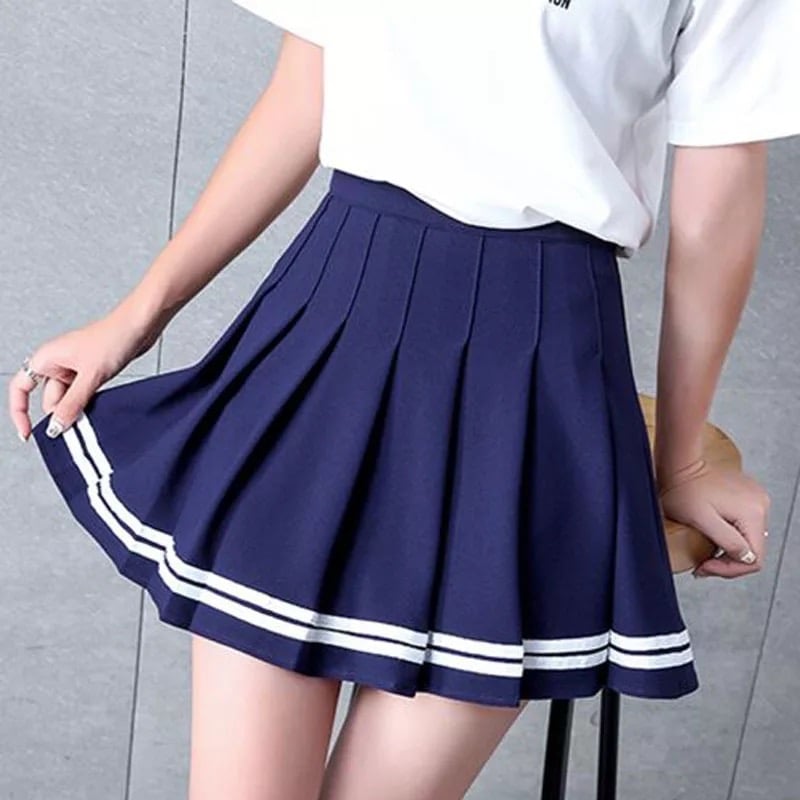 Cute Preppy Sailor School Uniform Pleated High Waist Mini Skirt Bottom E-Girl Kawaii Korean Japanese Harajuku Chinese Retro Streetwear Aesthetic