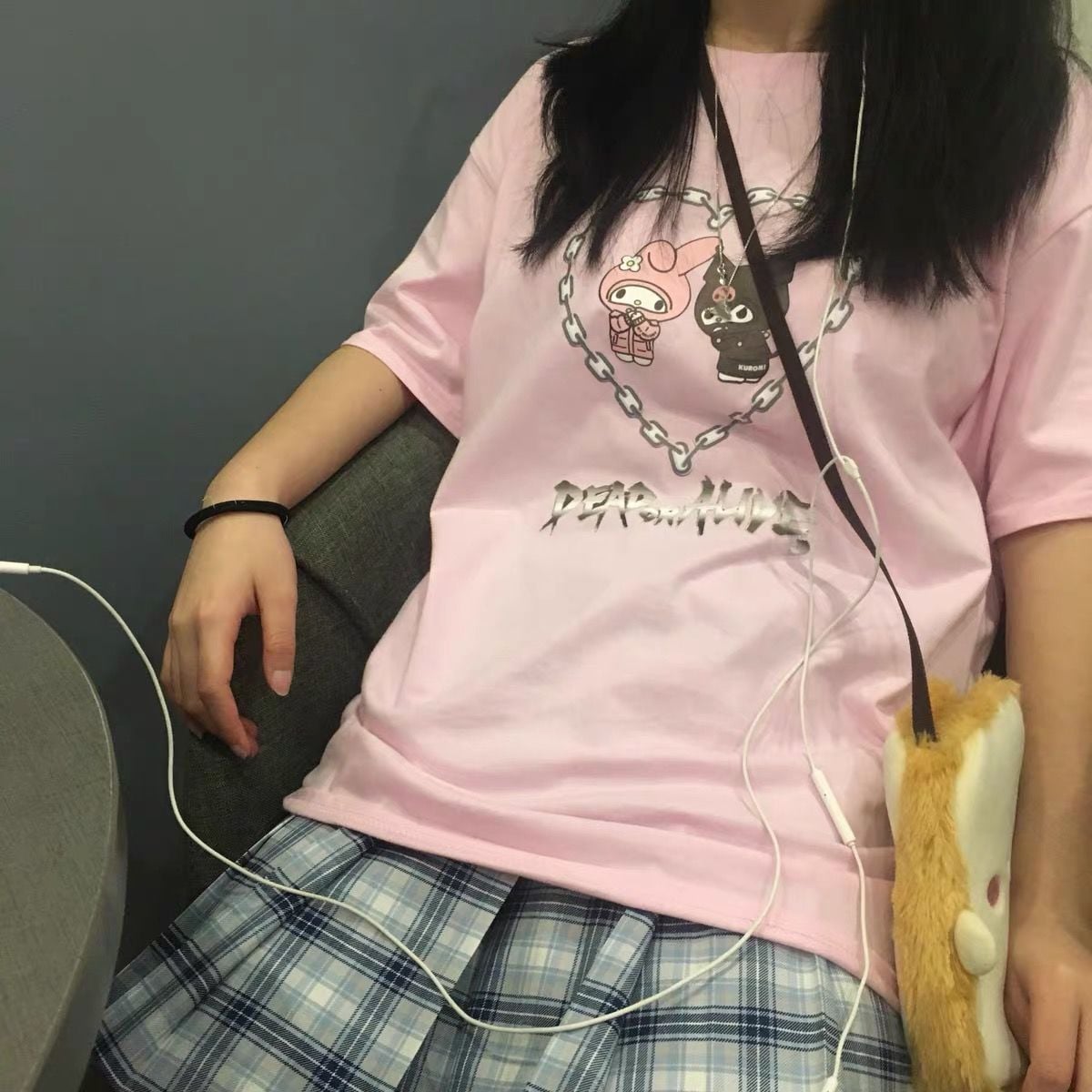 Cute Pastel Pink Anime Cartoon Print Rabbit Letter Short Sleeve Shirt T-shirt Top E-Girl Kawaii Korean Japanese Harajuku Streetwear