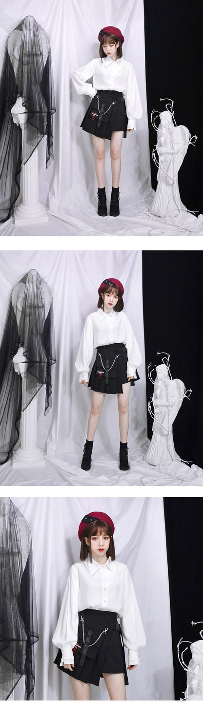Cute Sexy Goth Punk Red Plaid Checkered Pleated High Waist Mini Skirt Bottom E-Girl Kawaii Korean Japanese Harajuku Chinese Retro Streetwear Aesthetic