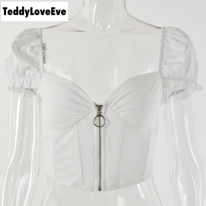 Cute Sexy V Neck Corset Backless Summer Zipper Beach Crop Shirt Tee T-shirt E-Girl Kawaii Korean Japanese Harajuku Chinese Retro Streetwear Aesthetic