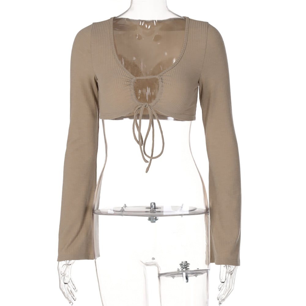 Brown Ruched Bandage Flare Crop Top