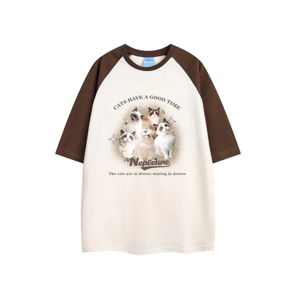 Graphic Cat Print Short Sleeve T-shirt