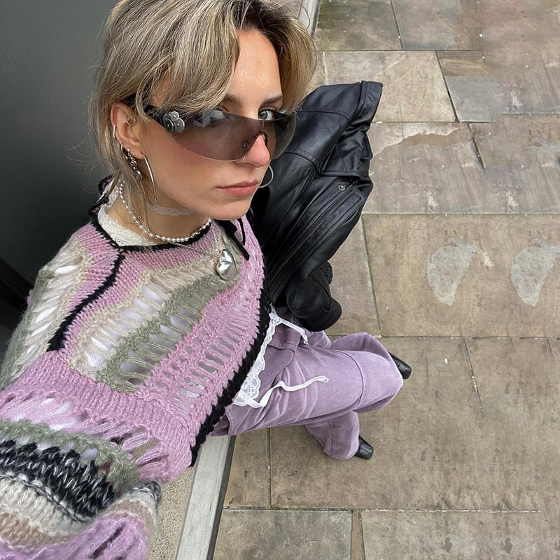 Black & Pink Stripe Knit Smock