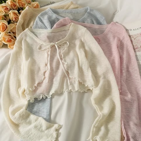 Thin Cardigan Bow Lace Up Long Sleeve Cardigan