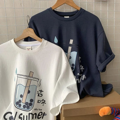 Bubble Milk Tea Print Short Sleeve T-shirt