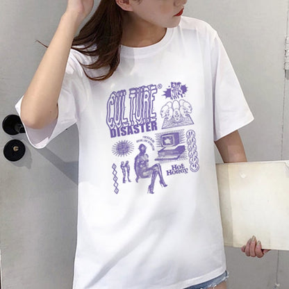 Retro Vintage Graffiti Print Short Sleeve Shirt T-shirt Top Hiphop Goth Punk Summer Casual E-Girl Kawaii Korean Japanese Harajuku Streetwear