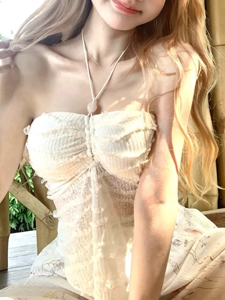 White Y2K Sleeveless Beach Crop Top