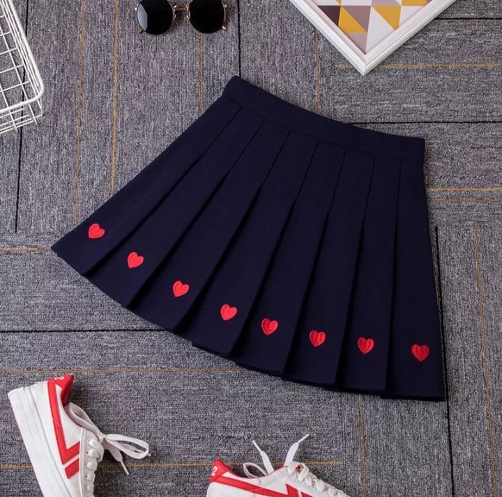 Cute Love Heart Pleated High Waist A-line Mini Skirt Summer Aesthetic Casual E-Girl Kawaii Korean Japanese Harajuku