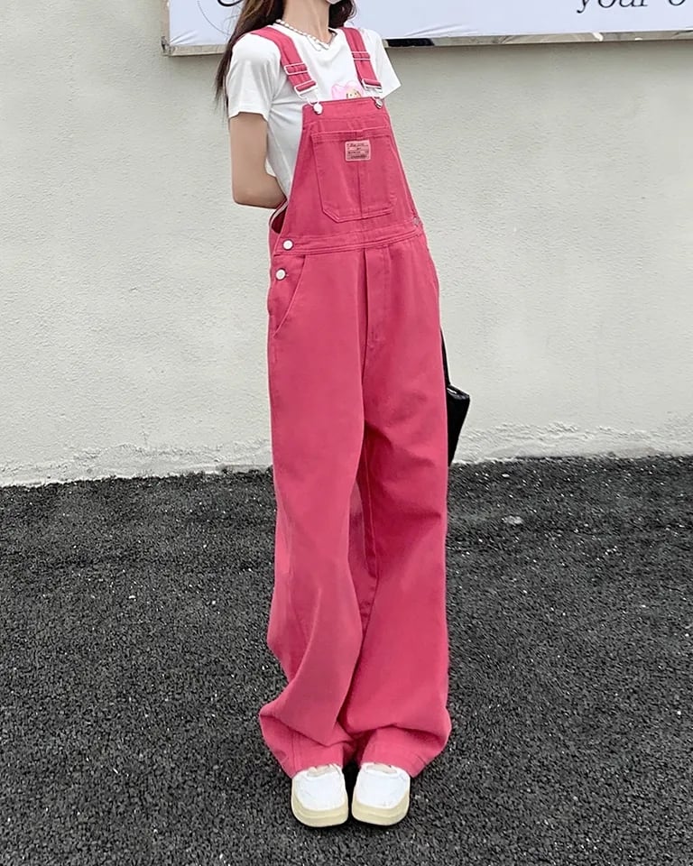 Pink Denim Overall Pants