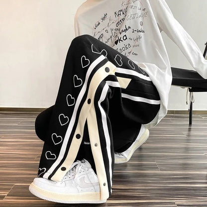 Oversized Heart Loose Split Baggy Trousers