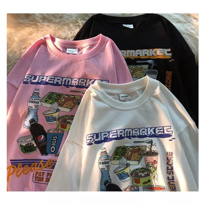 Retro Gas Station Food Print Short Sleeve T-shirt