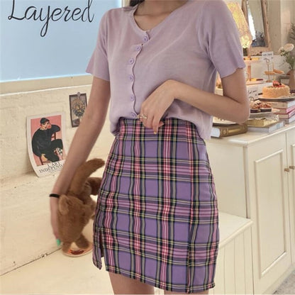 Cute Plaid Checkered School Girl Chic Sexy Mini Skirt Kpop E-Girl Kawaii Korean Japanese Harajuku Chinese Retro Streetwear Aesthetic