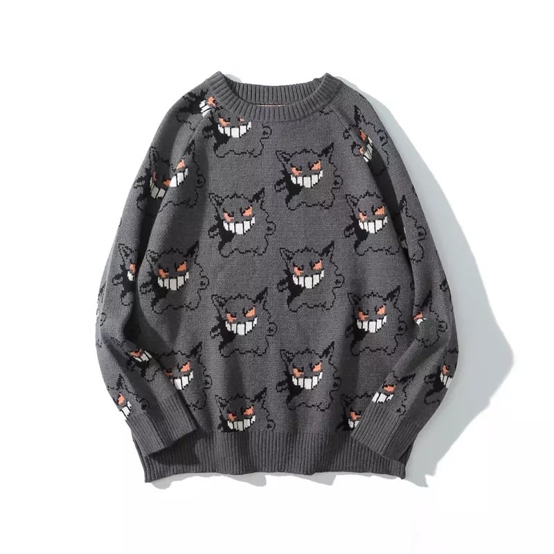Genger Anime Cartoon Knit Loose Sweater Sweatshirt Long Sleeve Pullover Jumper Winter Goth Punk E-Girl Kawaii Korean Japanese Harajuku Streetwear