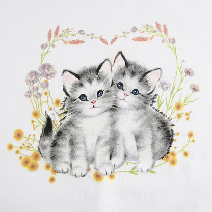 Kitten Cat Cartoon Print Sweatshirt Causal Long Sleeve Shirt Crew Neck Oversize Loose Sweater E-Girl Kawaii Korean Japanese Harajuku Streetwear