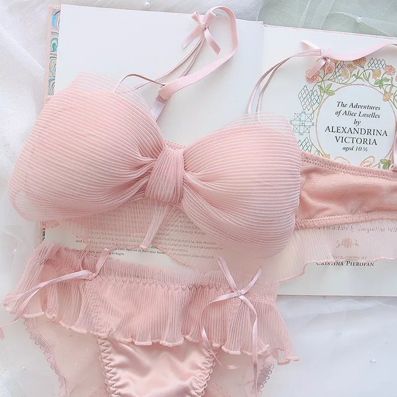 Sweet Bow Mesh Bra + Panties Set