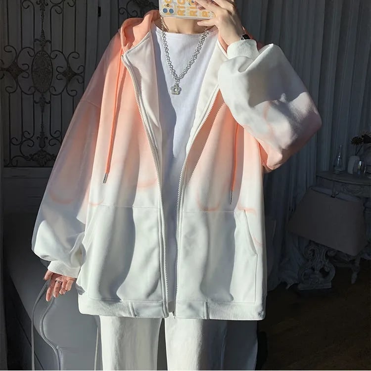 Gradient Loose Zip Up Hoodie
