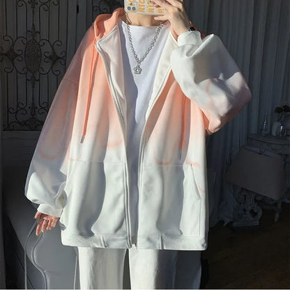 Gradient Loose Zip Up Hoodie