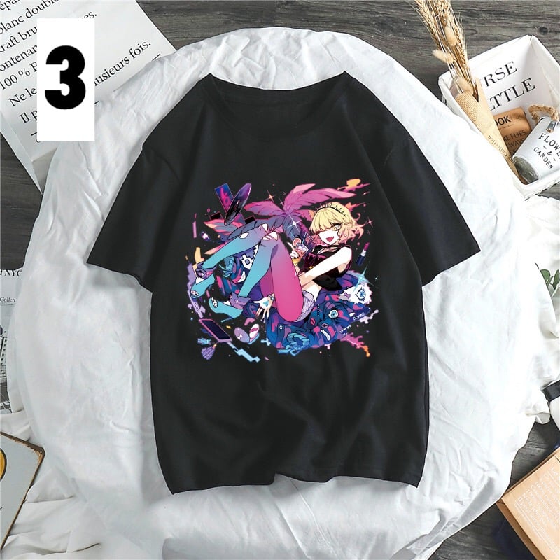 Anime Girl Cartoon Print Aesthetic Loose Short Sleeve Shirt T-shirt Top Punk Goth Summer Casual E-Girl Kawaii Korean Japanese Harajuku Streetwear