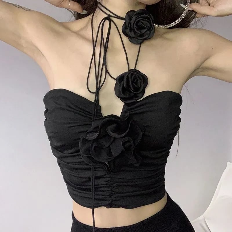 Black Rose Crop Top
