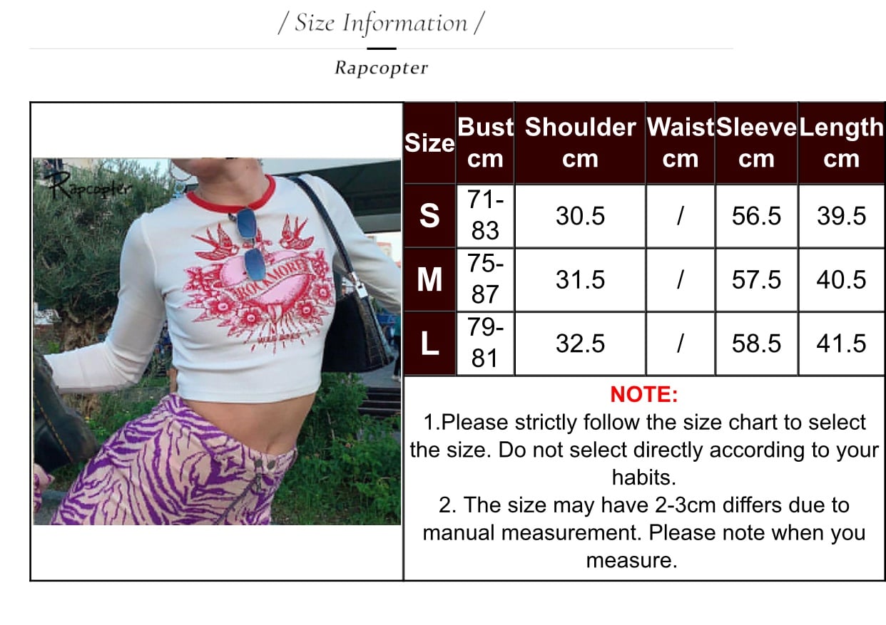 Cute Retro Rock Heart Aesthetic Print Crop Top Long Sleeve Shirt Tee T-shirt Punk Goth Summer Casual E-Girl Kawaii Korean Japanese Harajuku Streetwear