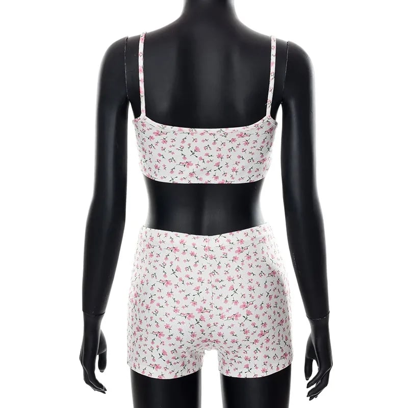2PCS Floral Print Camisole + Shorts