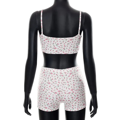 2PCS Floral Print Camisole + Shorts