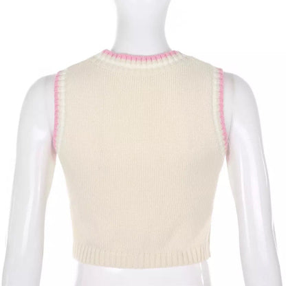 Cute Argyle Plaid Sleeveless V Neck Knit Sweater Sweatshirt Preppy Crop Top Pullover Aesthetic E-Girl Kawaii Korean Japanese Harajuku Streetwear