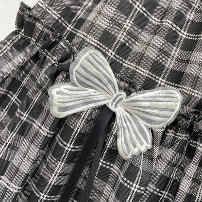 Black Plaid A-Line High Waist Mini Skirt