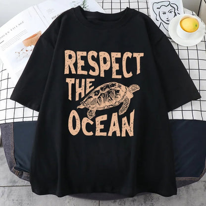 Respect Turtle Print Short Sleeve T-shirt