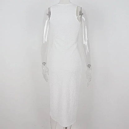 White Hollow Out V Neck Long Tank Top