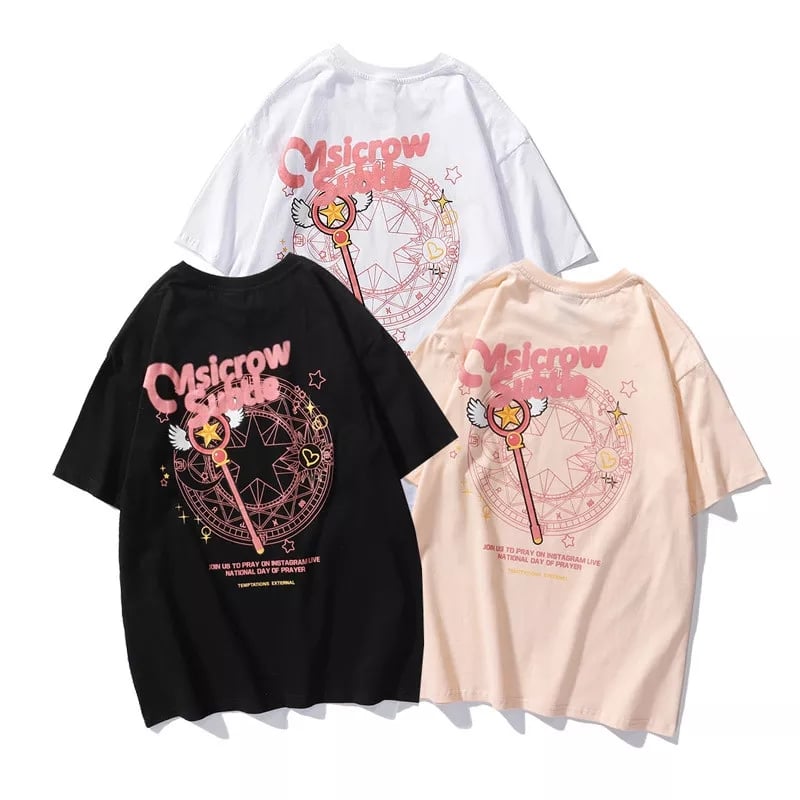 Cute Sakura Card Captor Anime Short Sleeve Shirt Summer Aesthetic Casual E-Girl Kawaii Korean Japanese Harajuku