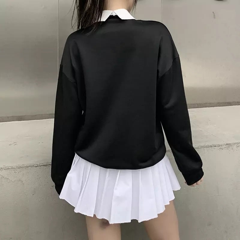 Black Ouija Board Magic Witch Oversized Sweatshirt Sweater Long Sleeve Pullover Jumper Goth Casual E-Girl Kawaii Korean Japanese Harajuku Streetwear