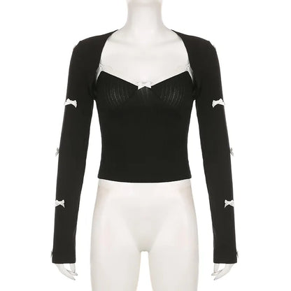 2PCS Patchwork Bow Lace Camisole + Knit Cardigan