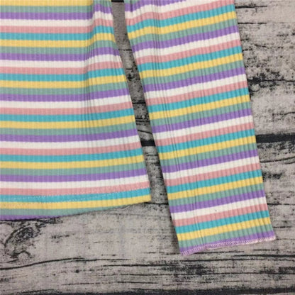 Cute Heart Sweet Rainbow Pastel Turtleneck Stripe Knit Long Sleeve Shirt Top Pullover Sweater E-Girl Kawaii Korean Japanese Harajuku Retro Streetwear