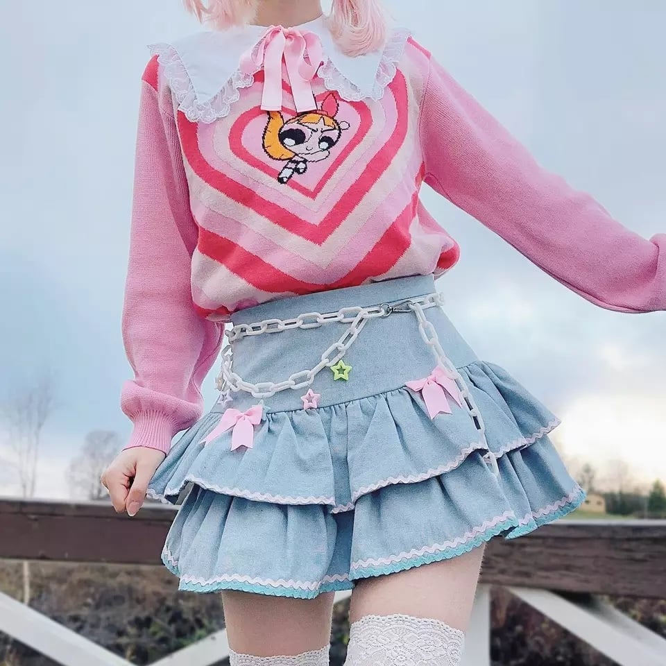 Double Layer High Waist Denim Skirt