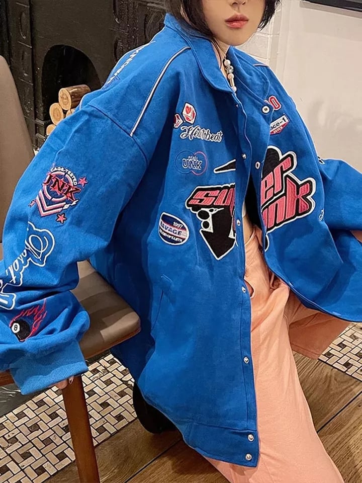Racing Color Block Bomber Zipper Varsity Jacket