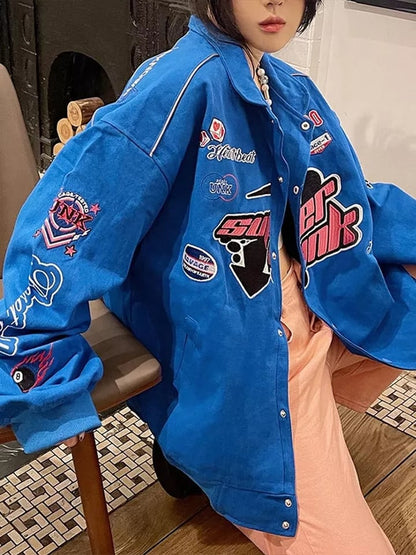 Racing Color Block Bomber Zipper Varsity Jacket