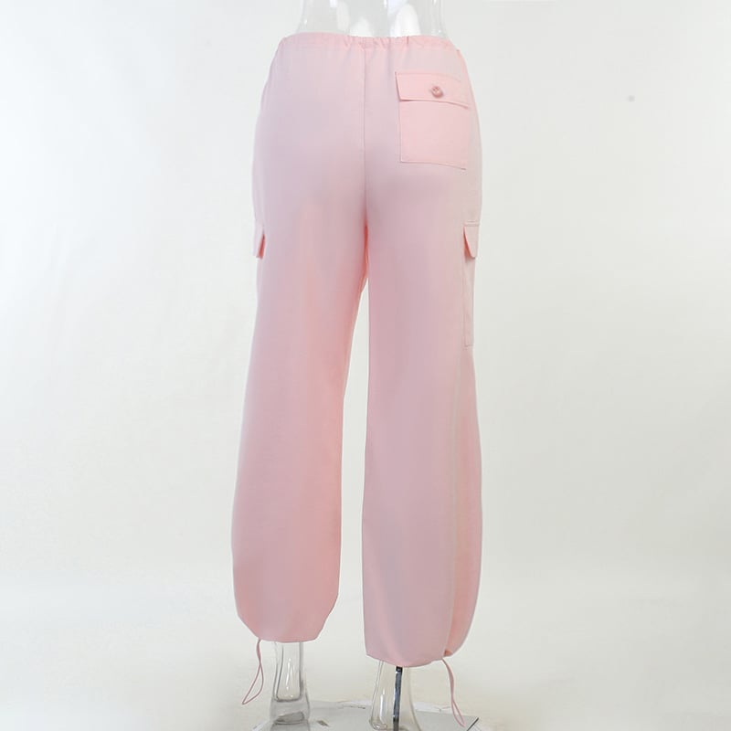 Pink Drawstring Low Waist Trousers