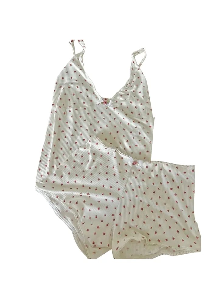 2PCS White Rose Lace Camisole + Shorts