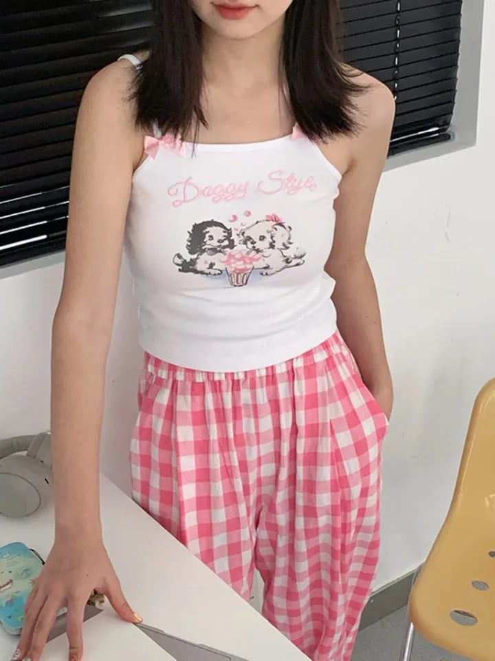Dog Bow Print Tank Top