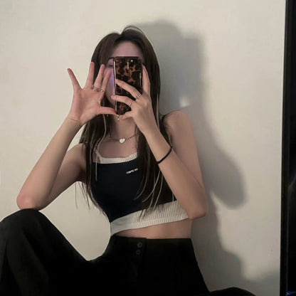 Cute Streetwear Knit Tank Sleeveless Shirt Crop Top Vest Basic Summer Aesthetic Casual E-Girl Kawaii Korean Japanese Harajuku