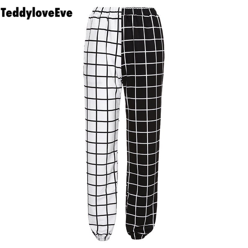 Cute Contrast Cargo Pant Loose Waist Plaid Checkered Trouser Jogger E-Girl Kawaii Korean Japanese Harajuku Chinese Retro Streetwear Aesthetic