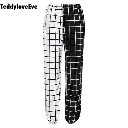 Cute Contrast Cargo Pant Loose Waist Plaid Checkered Trouser Jogger E-Girl Kawaii Korean Japanese Harajuku Chinese Retro Streetwear Aesthetic