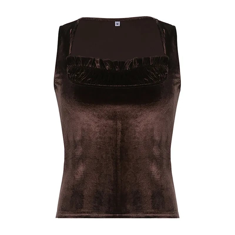 Brown Velvet Patchwork Tank Top