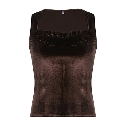 Brown Velvet Patchwork Tank Top