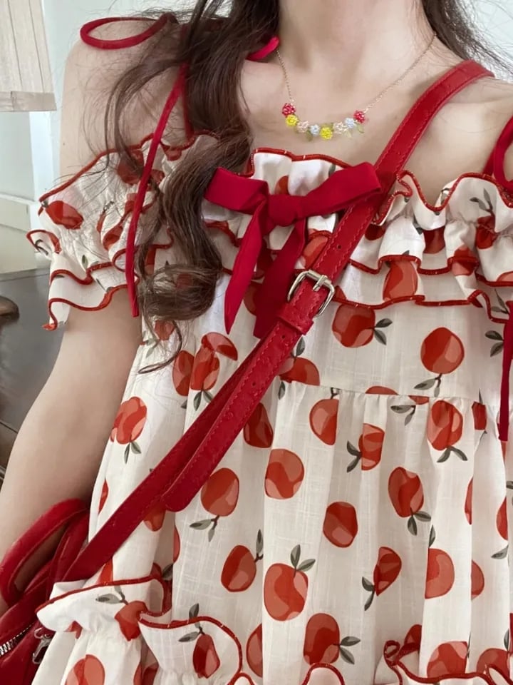 Apple Print Ruffle Mini Dress
