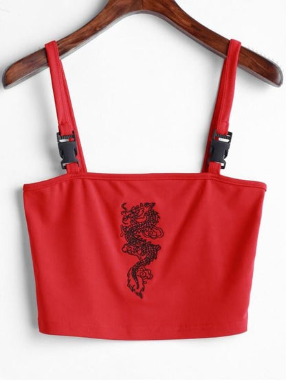 Cute Sexy Dragon Buckle Vest Tube Crop Top Cami Tank Shirt Tee T-shirt E-Girl Kawaii Korean Japanese Harajuku Chinese Retro Streetwear Aesthetic
